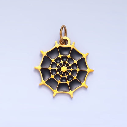 Stainless Steel Black Enamel Spider Web Animal Charm | P1538