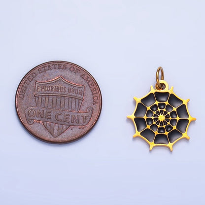 Stainless Steel Black Enamel Spider Web Animal Charm | P1538