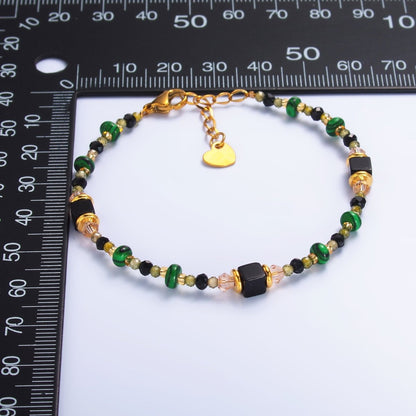 Stainless Steel Black Green Natural Gemstone 7 Inch Bracelet | WA-3115