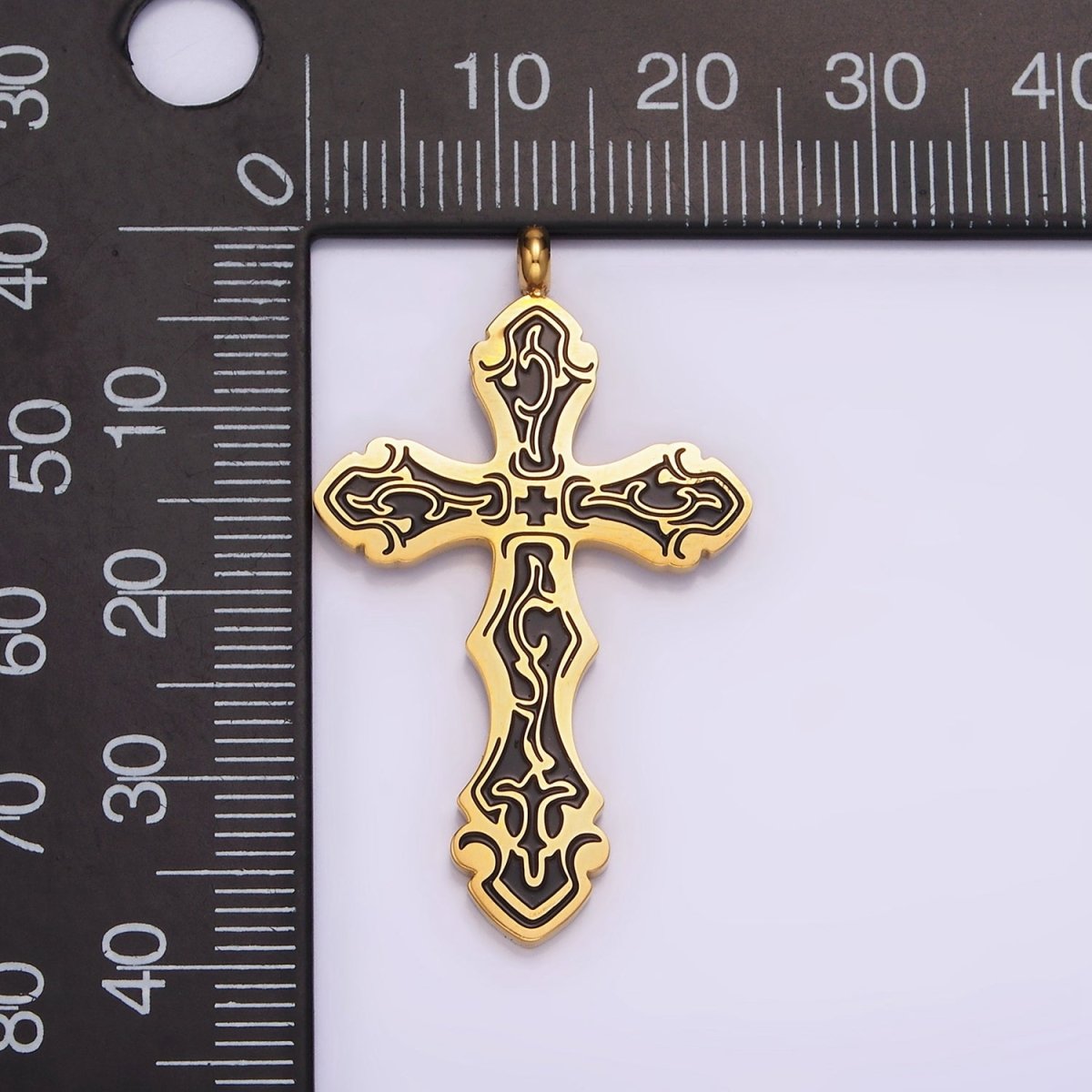 Stainless Steel Black Holy Spirit Sword Artisan Wave Baptism Passion Cross Pendant in Gold &amp; Silver | P-667 ~ P-668