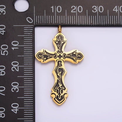 Stainless Steel Black Holy Spirit Sword Artisan Wave Baptism Passion Cross Pendant in Gold &amp; Silver | P-667 ~ P-668
