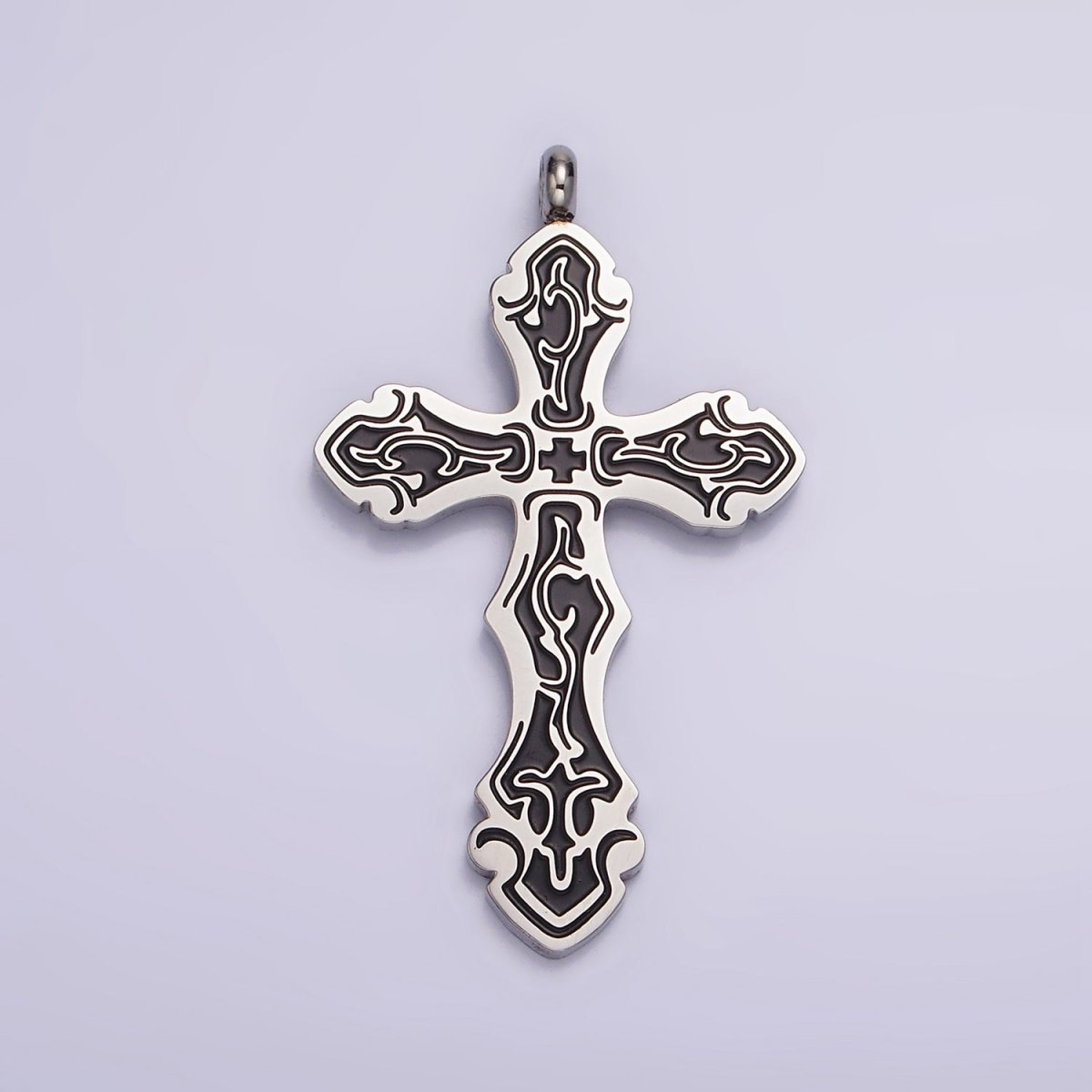 Stainless Steel Black Holy Spirit Sword Artisan Wave Baptism Passion Cross Pendant in Gold &amp; Silver | P-667 ~ P-668