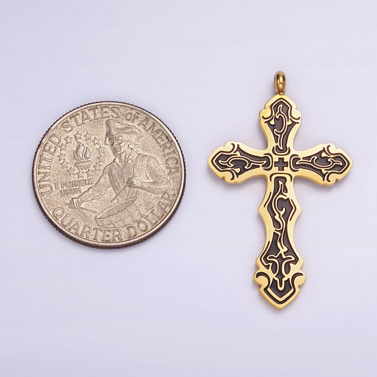 Stainless Steel Black Holy Spirit Sword Artisan Wave Baptism Passion Cross Pendant in Gold &amp; Silver | P-667 ~ P-668