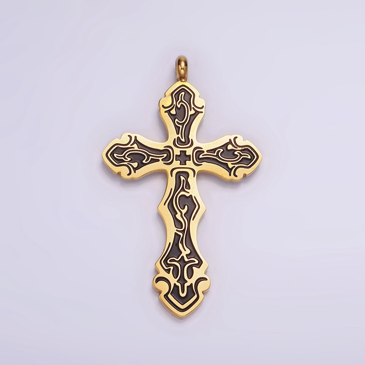 Stainless Steel Black Holy Spirit Sword Artisan Wave Baptism Passion Cross Pendant in Gold &amp; Silver | P-667 ~ P-668