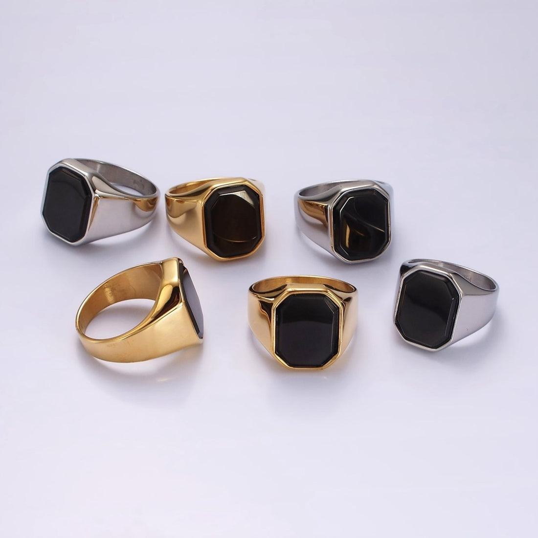 Stainless Steel Black Onyx Edged Men Signet Ring in Gold &amp; Silver | O1249 - O1254