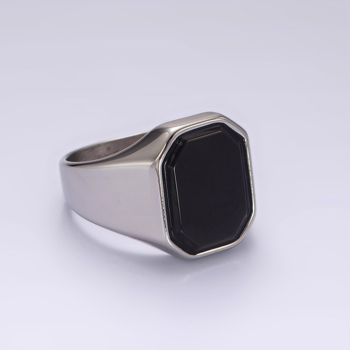 Stainless Steel Black Onyx Edged Men Signet Ring in Gold &amp; Silver | O1249 - O1254
