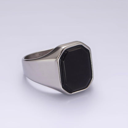 Stainless Steel Black Onyx Edged Men Signet Ring in Gold &amp; Silver | O1249 - O1254