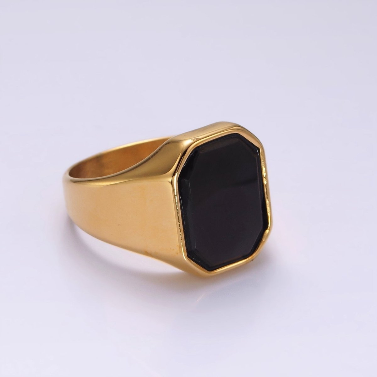 Stainless Steel Black Onyx Edged Men Signet Ring in Gold &amp; Silver | O1249 - O1254
