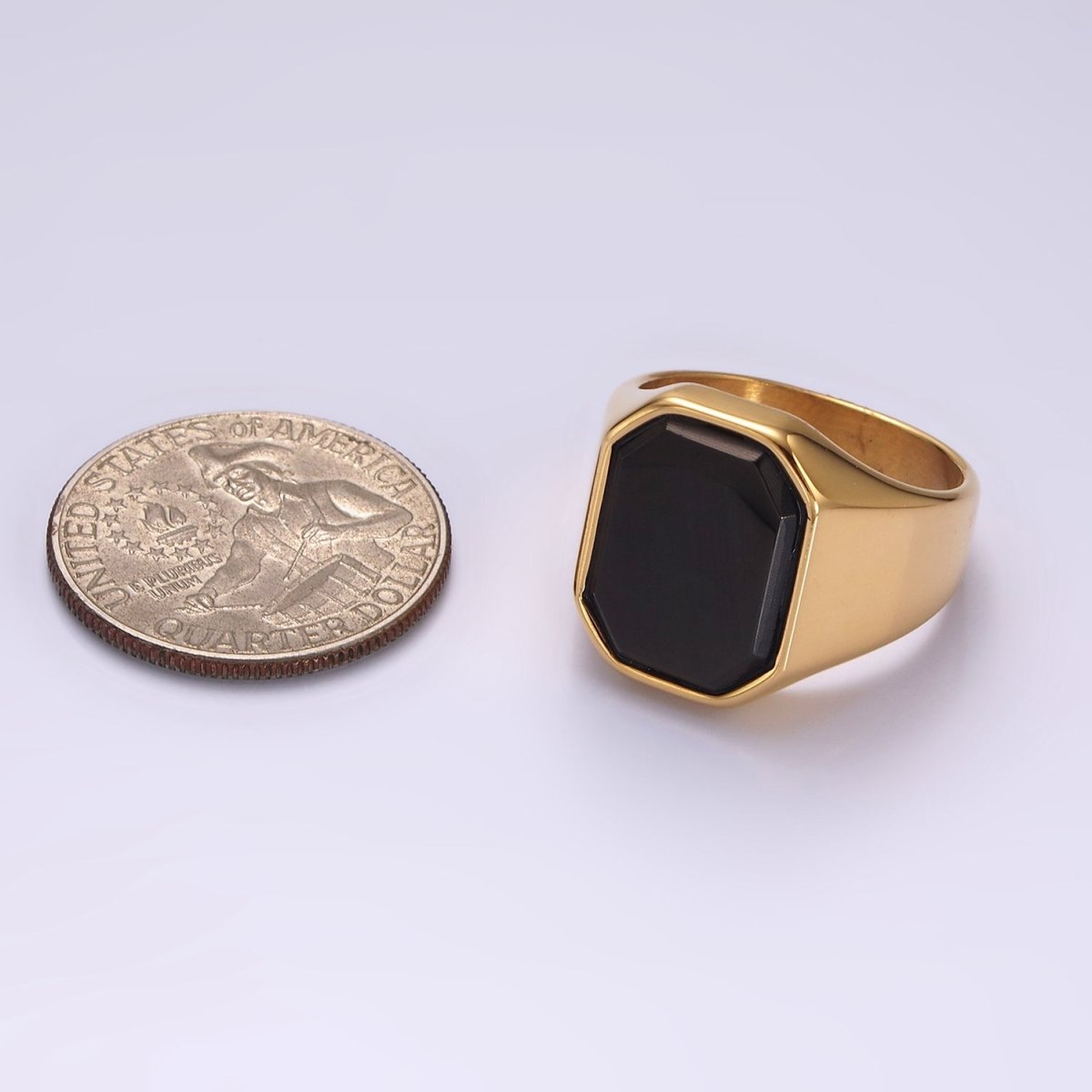 Stainless Steel Black Onyx Edged Men Signet Ring in Gold &amp; Silver | O1249 - O1254