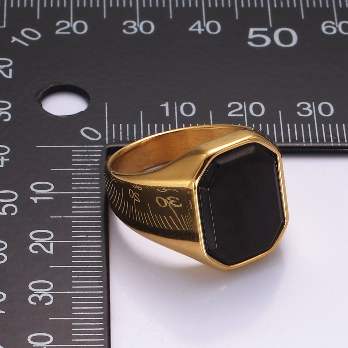 Stainless Steel Black Onyx Edged Men Signet Ring in Gold &amp; Silver | O1249 - O1254