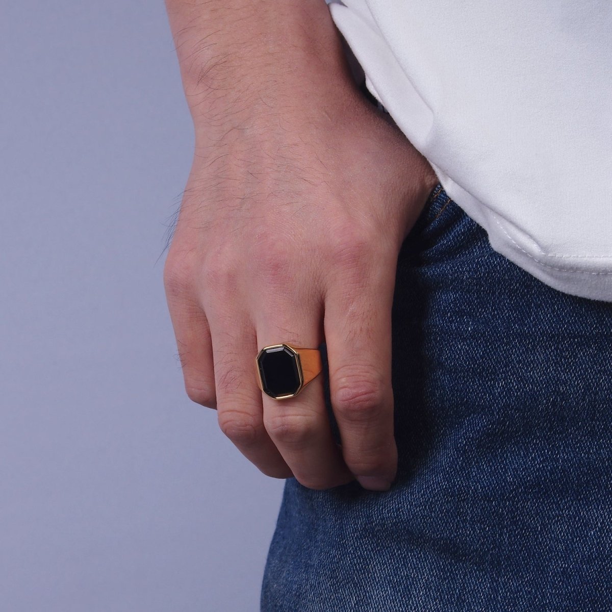 Stainless Steel Black Onyx Edged Men Signet Ring in Gold &amp; Silver | O1249 - O1254