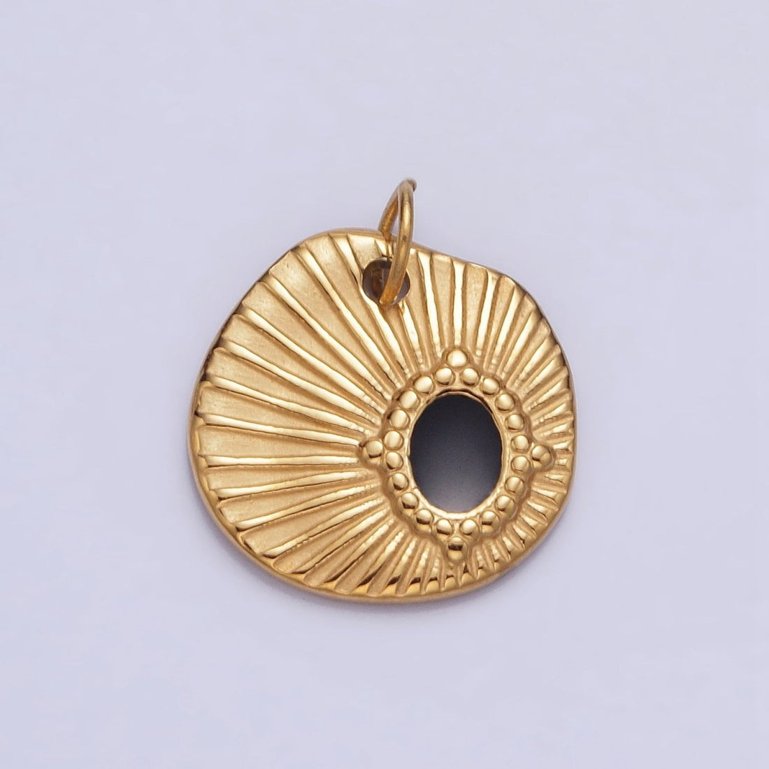 Stainless Steel Black Oval Abstract Sunburst Charm in Gold &amp; Silver | P-1228