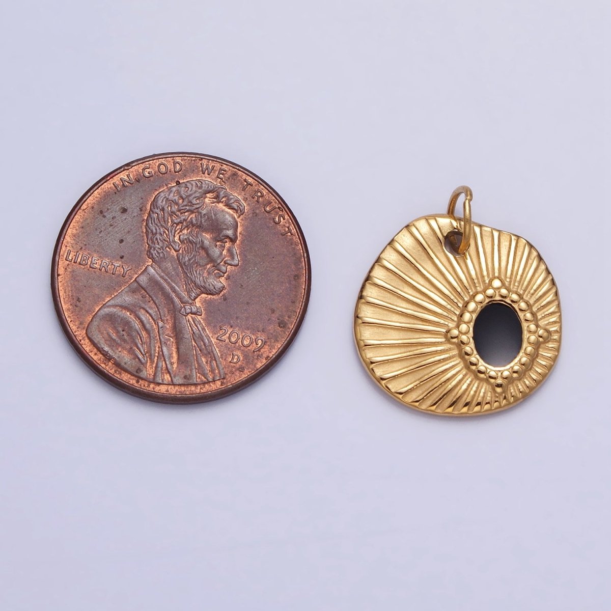 Stainless Steel Black Oval Abstract Sunburst Charm in Gold &amp; Silver | P-1228