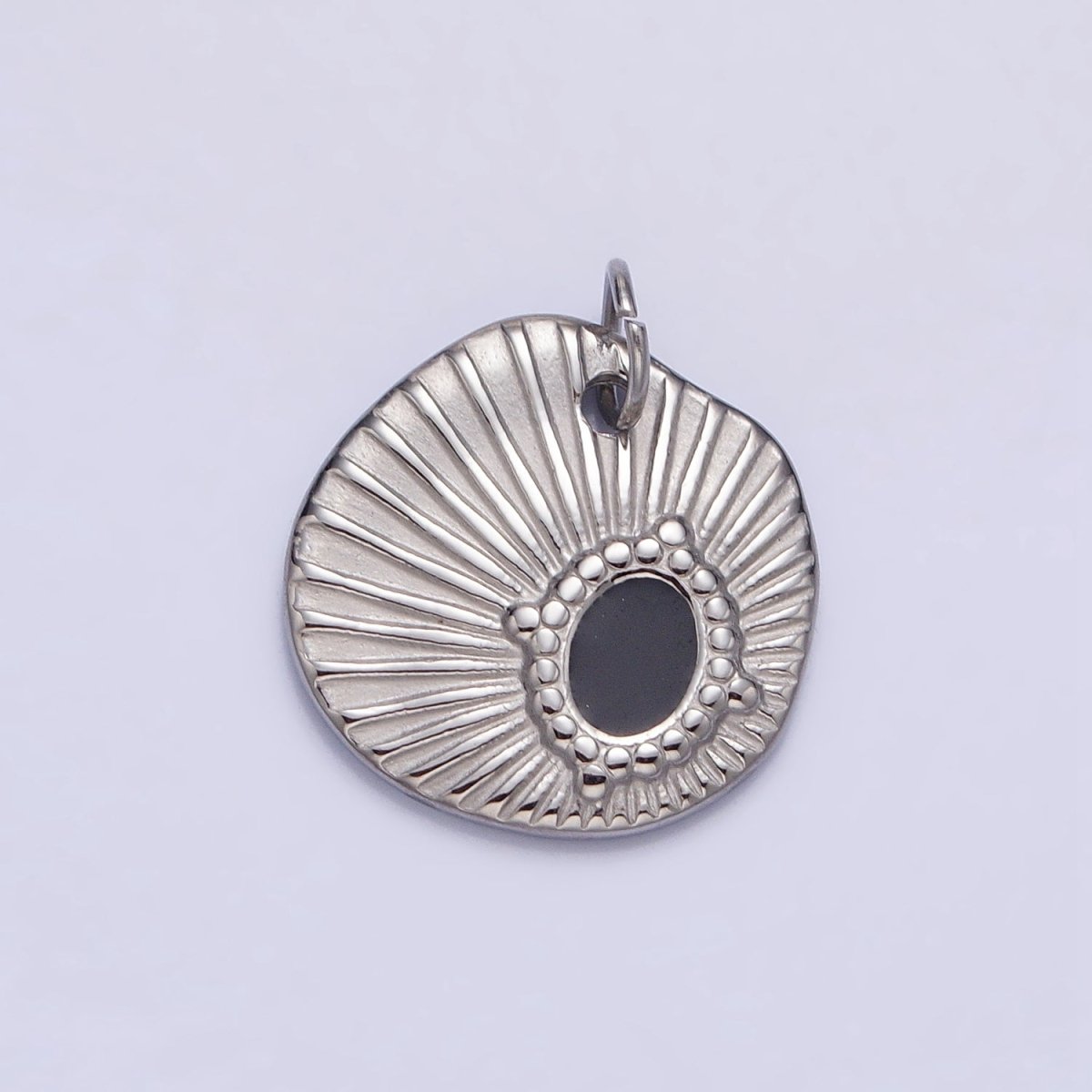 Stainless Steel Black Oval Abstract Sunburst Charm in Gold &amp; Silver | P-1228