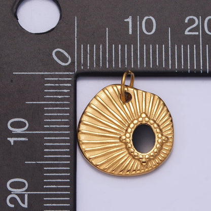 Stainless Steel Black Oval Abstract Sunburst Charm in Gold &amp; Silver | P-1228