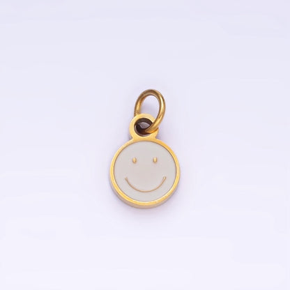 Stainless Steel Black, Pink, White Enamel Smiley Face Round Charm | P954