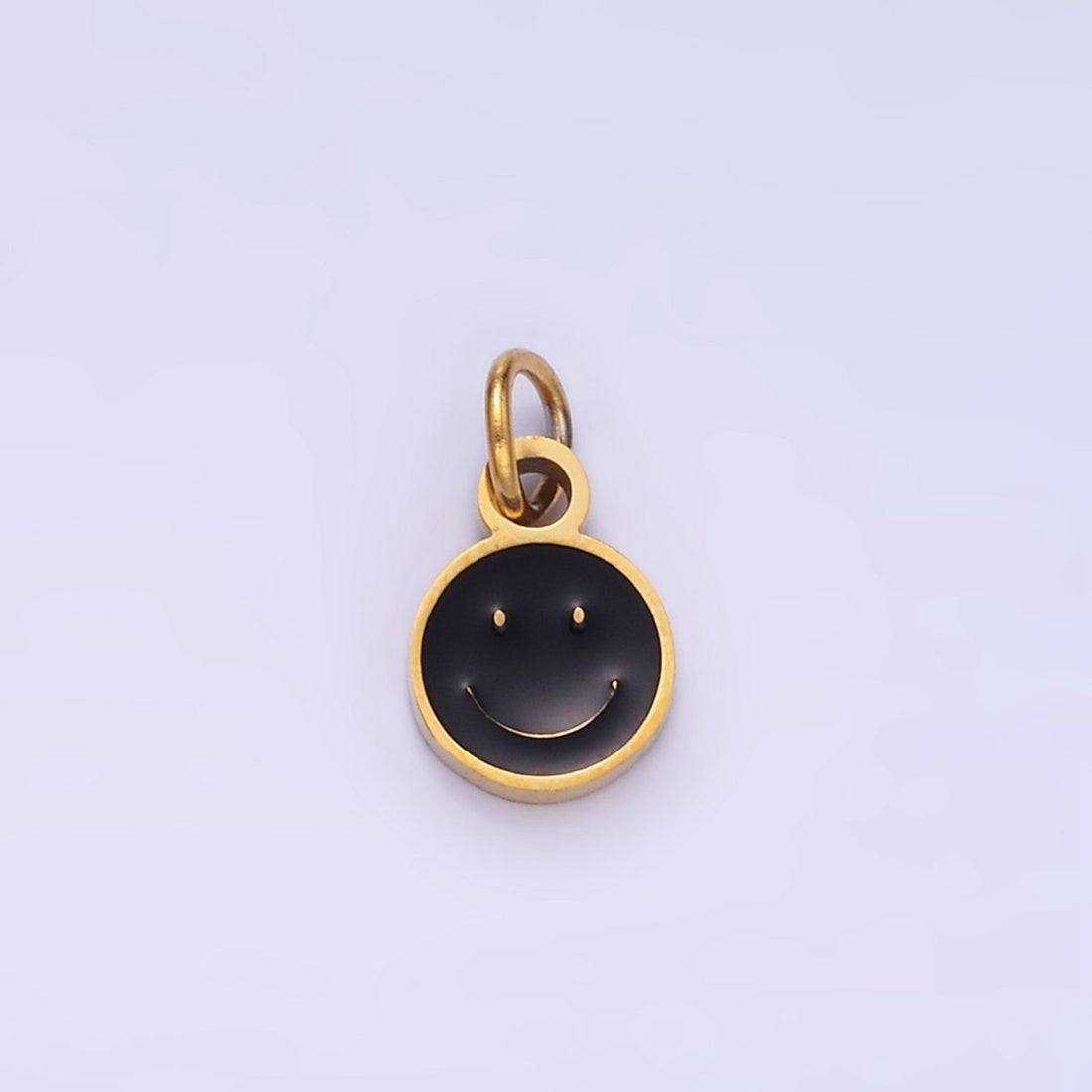 Stainless Steel Black, Pink, White Enamel Smiley Face Round Charm | P954