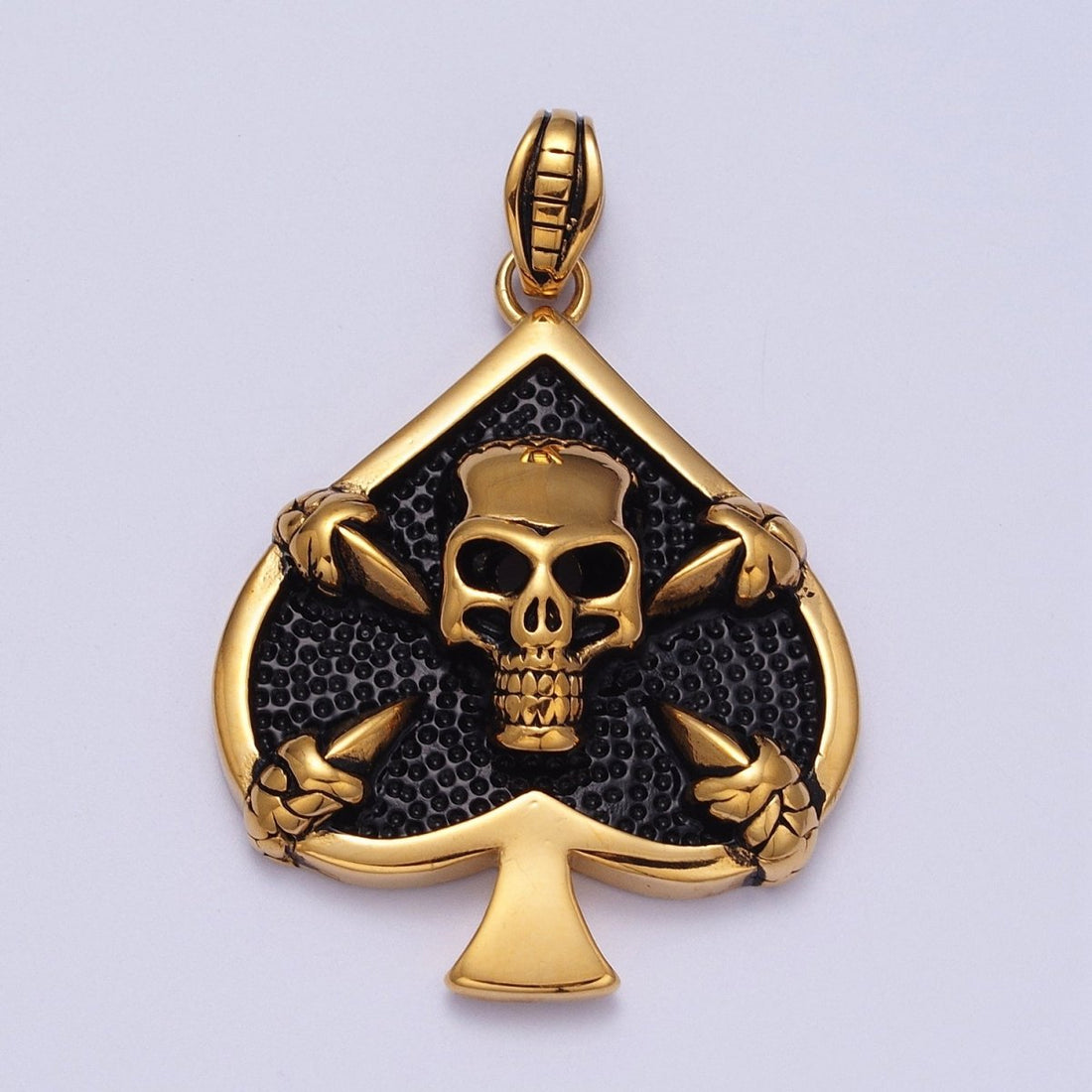 Stainless Steel Black Pirate Skull Ace of Space Pendant in Gold &amp; Silver | J-168 X-660