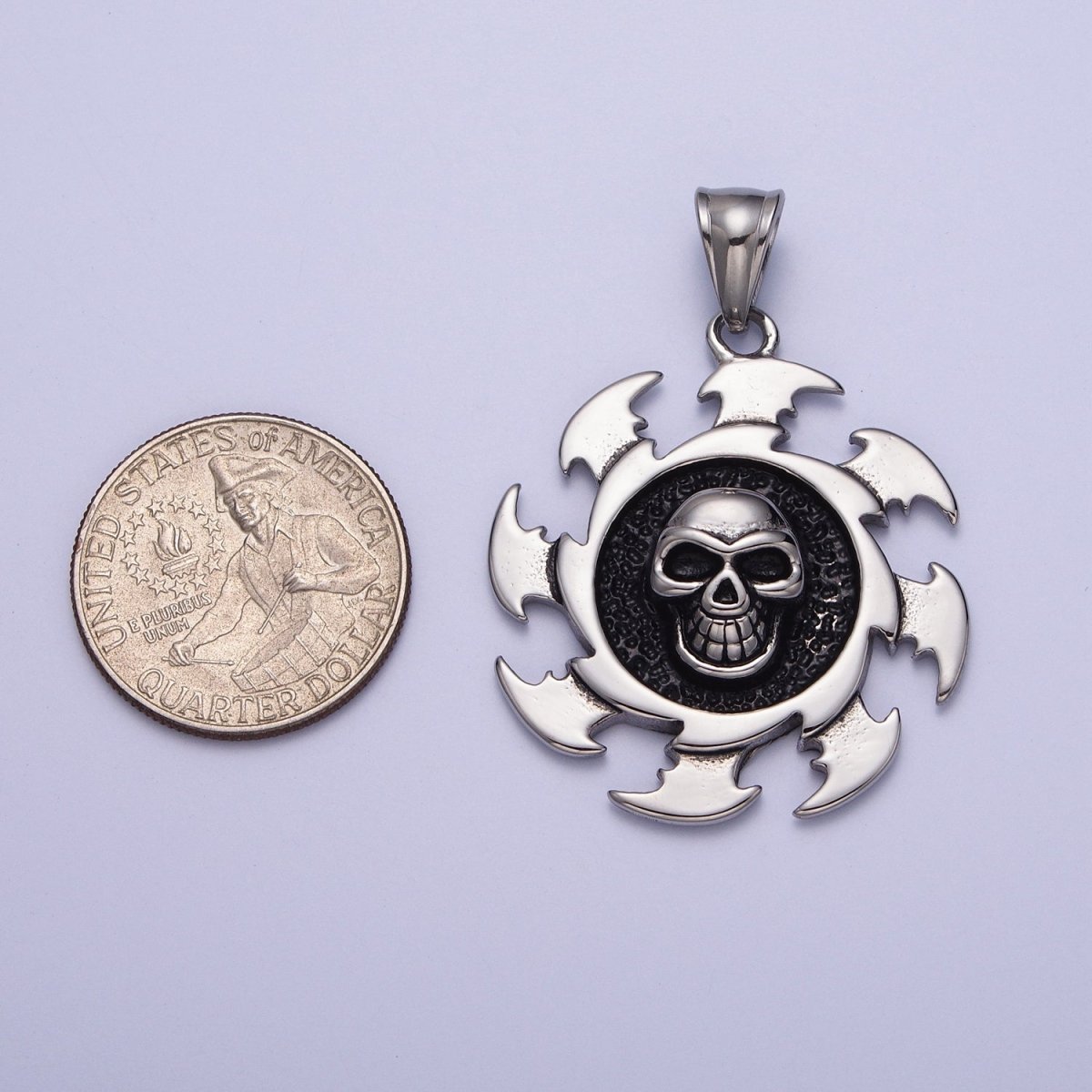 Stainless Steel Black Skull Skeleton Crusher Round Pendant in Gold &amp; Silver J-097 X-659