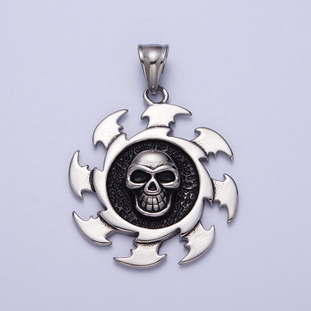 Stainless Steel Black Skull Skeleton Crusher Round Pendant in Gold &amp; Silver J-097 X-659