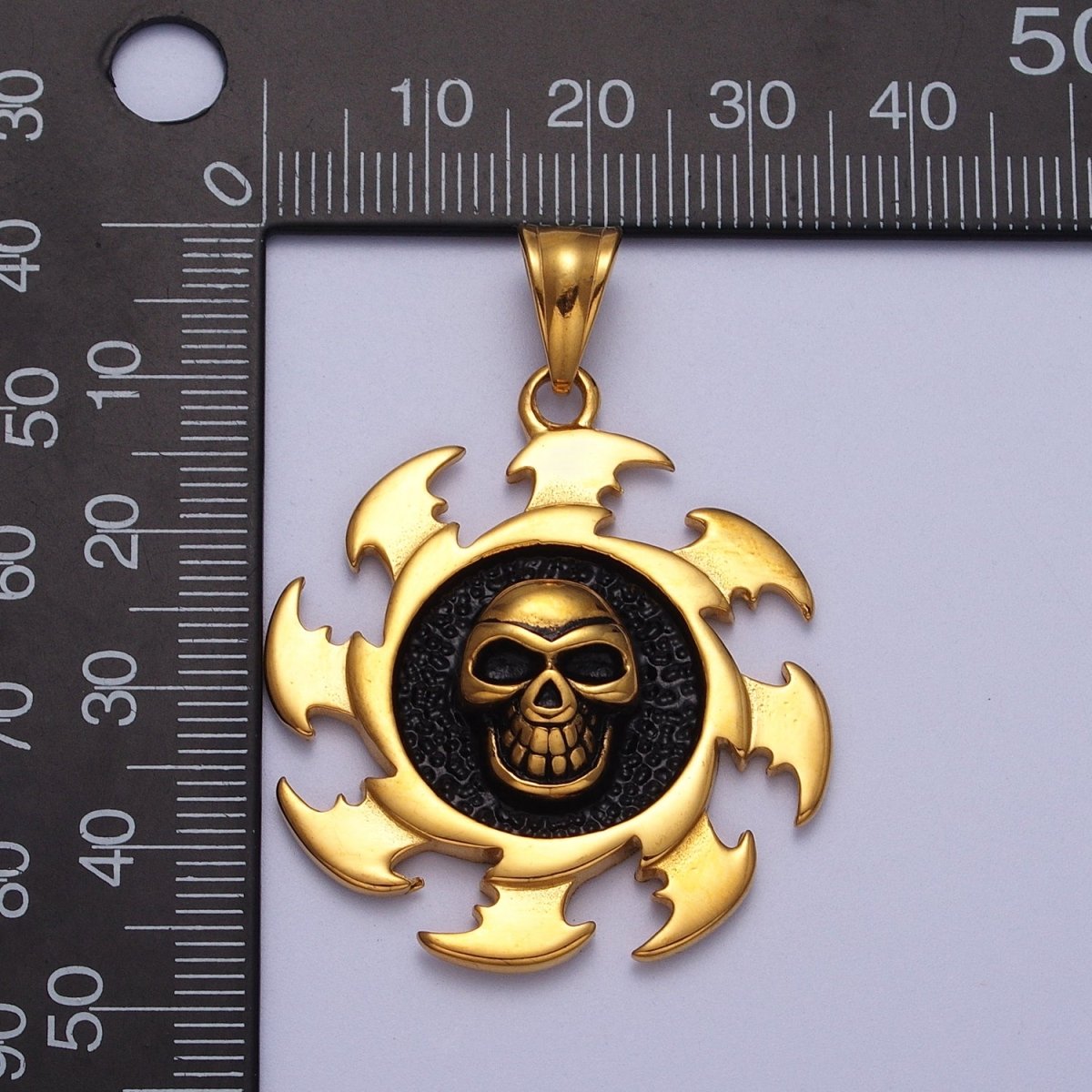 Stainless Steel Black Skull Skeleton Crusher Round Pendant in Gold &amp; Silver J-097 X-659