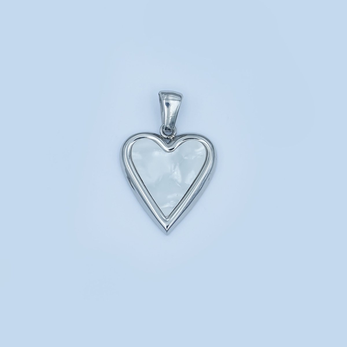 Stainless Steel Black, White Enamel Heart Bezel Pendant | P1420