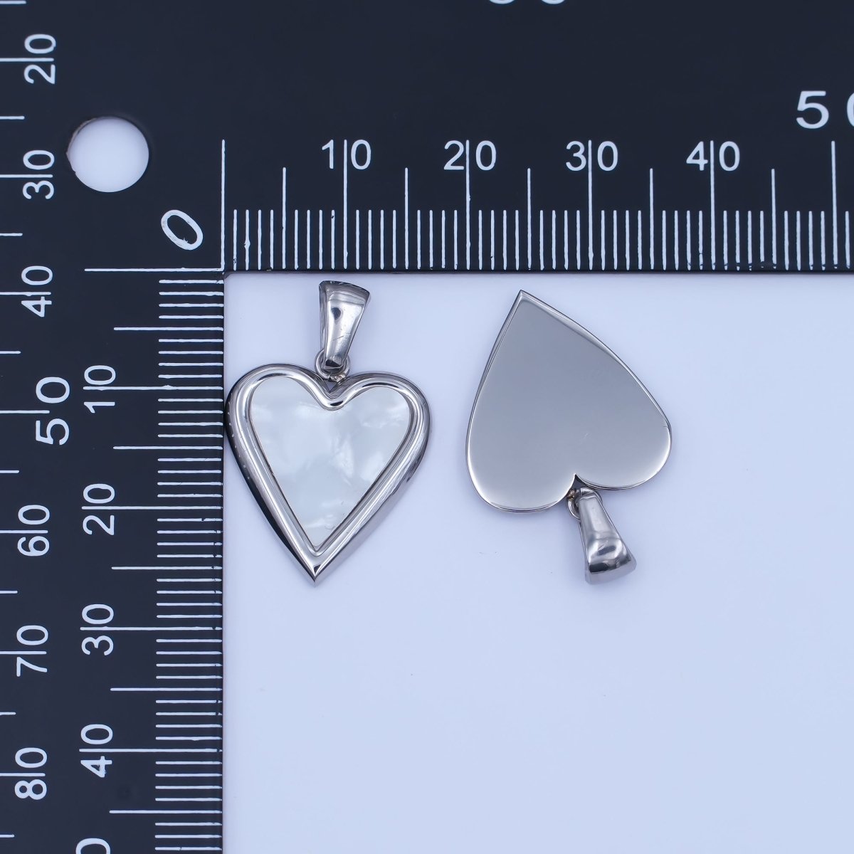 Stainless Steel Black, White Enamel Heart Bezel Pendant | P1420