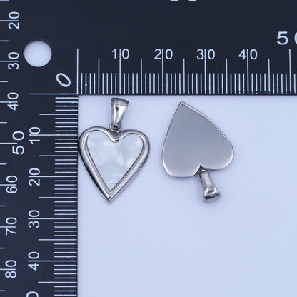 Stainless Steel Black, White Enamel Heart Bezel Pendant | P1420