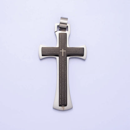 Stainless Steel Blue, Black, White Religious Curved Pattee Cross Lord&