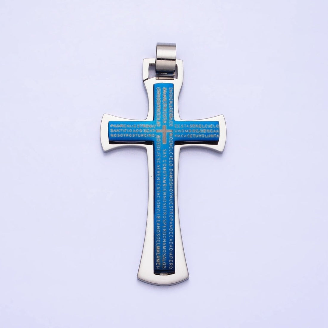 Stainless Steel Blue, Black, White Religious Curved Pattee Cross Lord&