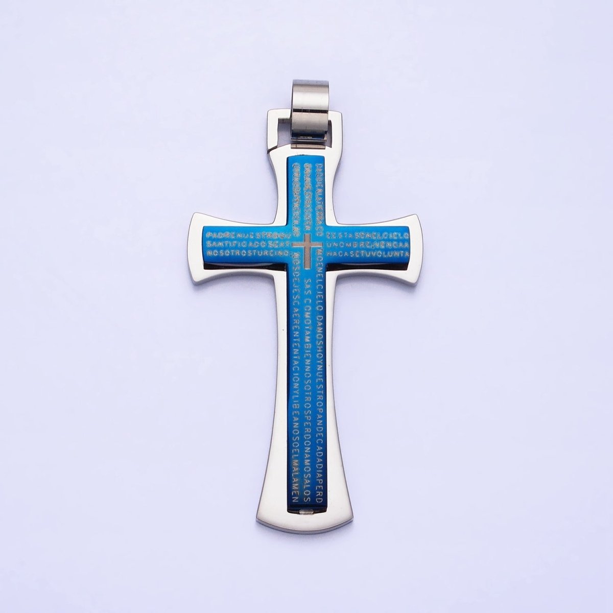 Stainless Steel Blue, Black, White Religious Curved Pattee Cross Lord&