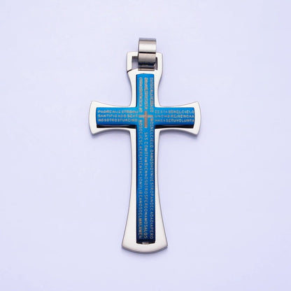Stainless Steel Blue, Black, White Religious Curved Pattee Cross Lord&