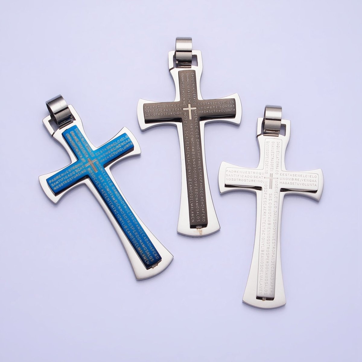 Stainless Steel Blue, Black, White Religious Curved Pattee Cross Lord&