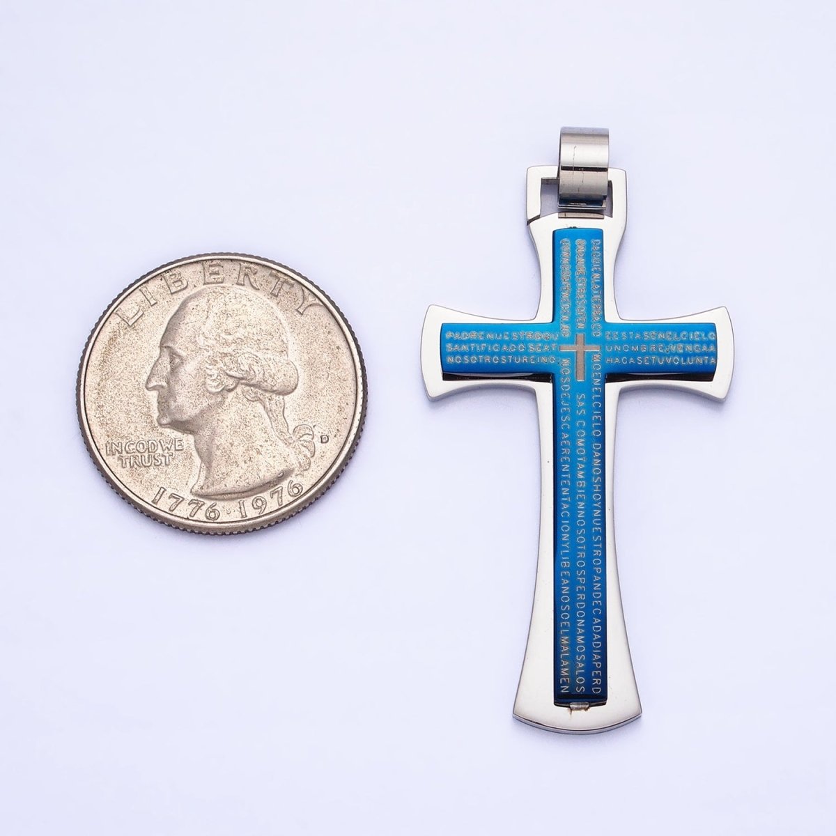 Stainless Steel Blue, Black, White Religious Curved Pattee Cross Lord&
