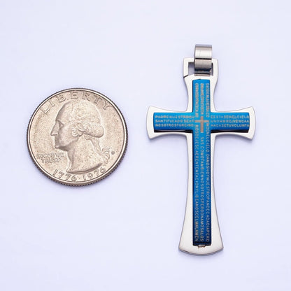 Stainless Steel Blue, Black, White Religious Curved Pattee Cross Lord&