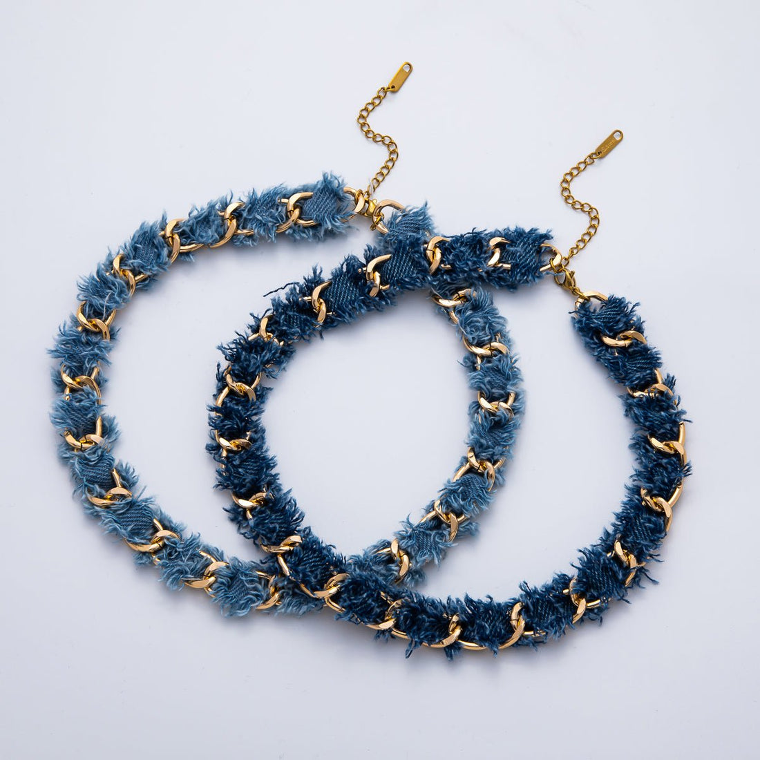 Stainless Steel Blue Denim Handmade Chain Curb 16 Inch Necklace w. Extender | WA-3447 WA-3448