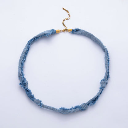 Stainless Steel Blue Denim Knot Handmade Scarf 19 Inch Necklace w. Extender | WA-1755 WA-1761 WA-1762