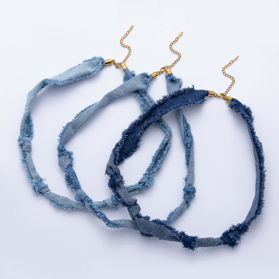 Stainless Steel Blue Denim Knot Handmade Scarf 19 Inch Necklace w. Extender | WA-1755 WA-1761 WA-1762