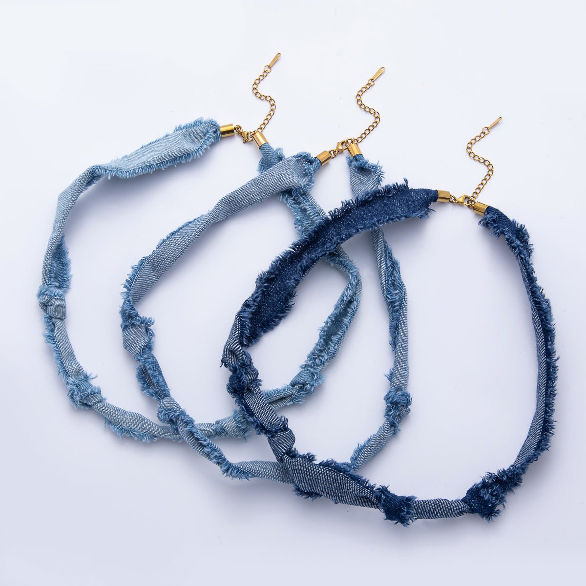 Stainless Steel Blue Denim Knot Handmade Scarf 19 Inch Necklace w. Extender | WA-1755 WA-1761 WA-1762