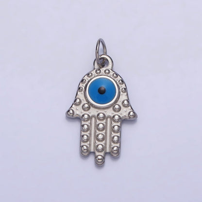 Stainless Steel Blue Evil Eye Dotted Hamsa Hand Charm in Gold &amp; Silver | P-1230