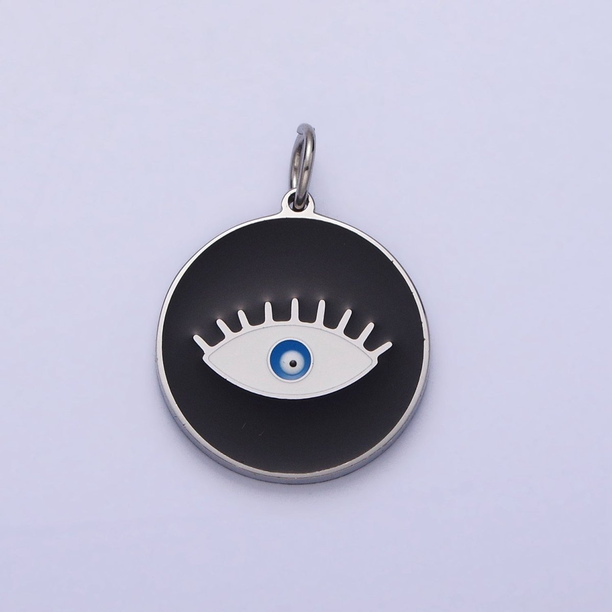 Stainless Steel Blue-Eyed Evil Eye White, Black, Red Round Charm in Gold &amp; Silver | P-1222 P-1223 P-1224