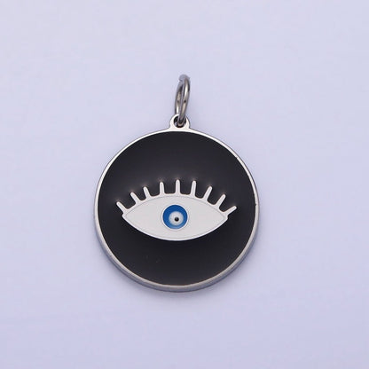 Stainless Steel Blue-Eyed Evil Eye White, Black, Red Round Charm in Gold &amp; Silver | P-1222 P-1223 P-1224