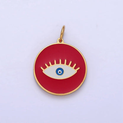 Stainless Steel Blue-Eyed Evil Eye White, Black, Red Round Charm in Gold &amp; Silver | P-1222 P-1223 P-1224