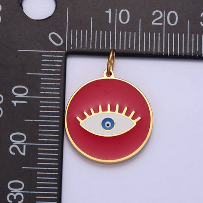 Stainless Steel Blue-Eyed Evil Eye White, Black, Red Round Charm in Gold &amp; Silver | P-1222 P-1223 P-1224
