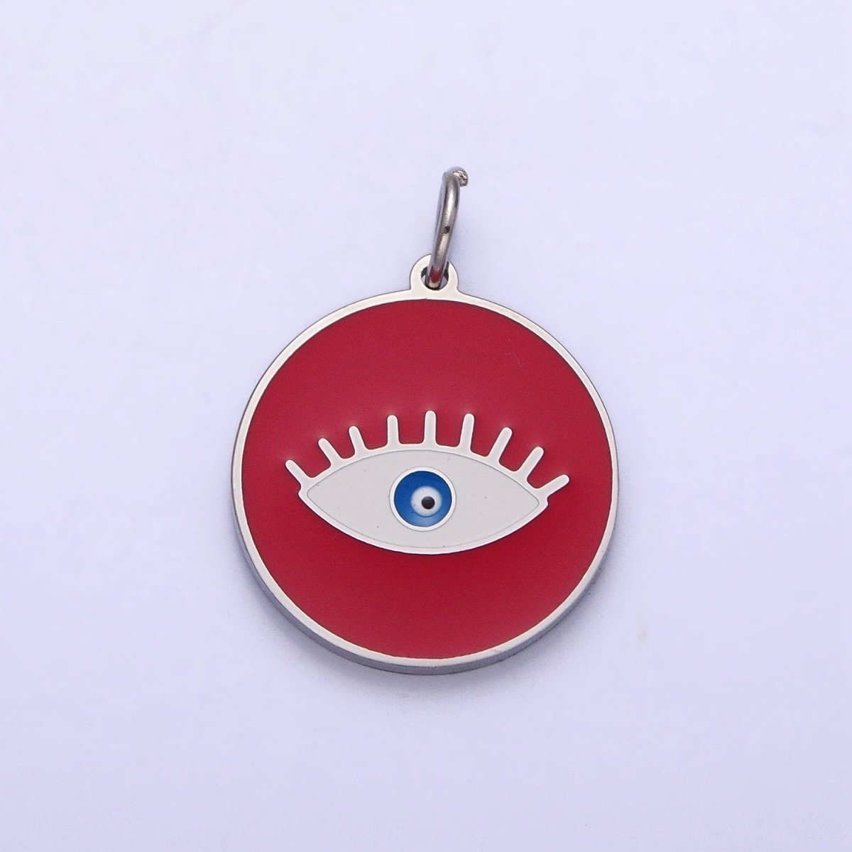 Stainless Steel Blue-Eyed Evil Eye White, Black, Red Round Charm in Gold &amp; Silver | P-1222 P-1223 P-1224