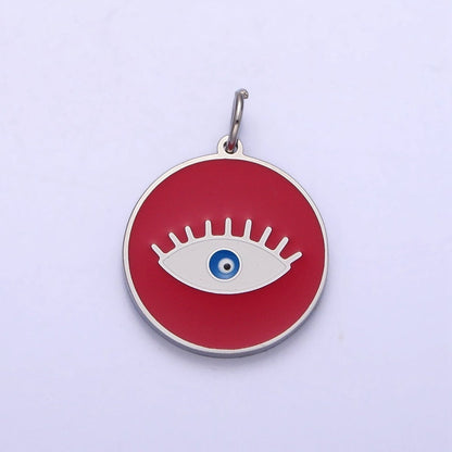 Stainless Steel Blue-Eyed Evil Eye White, Black, Red Round Charm in Gold &amp; Silver | P-1222 P-1223 P-1224