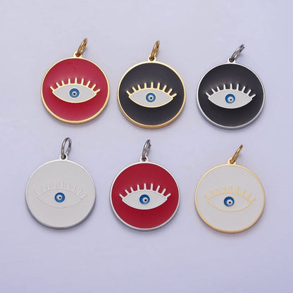 Stainless Steel Blue-Eyed Evil Eye White, Black, Red Round Charm in Gold &amp; Silver | P-1222 P-1223 P-1224