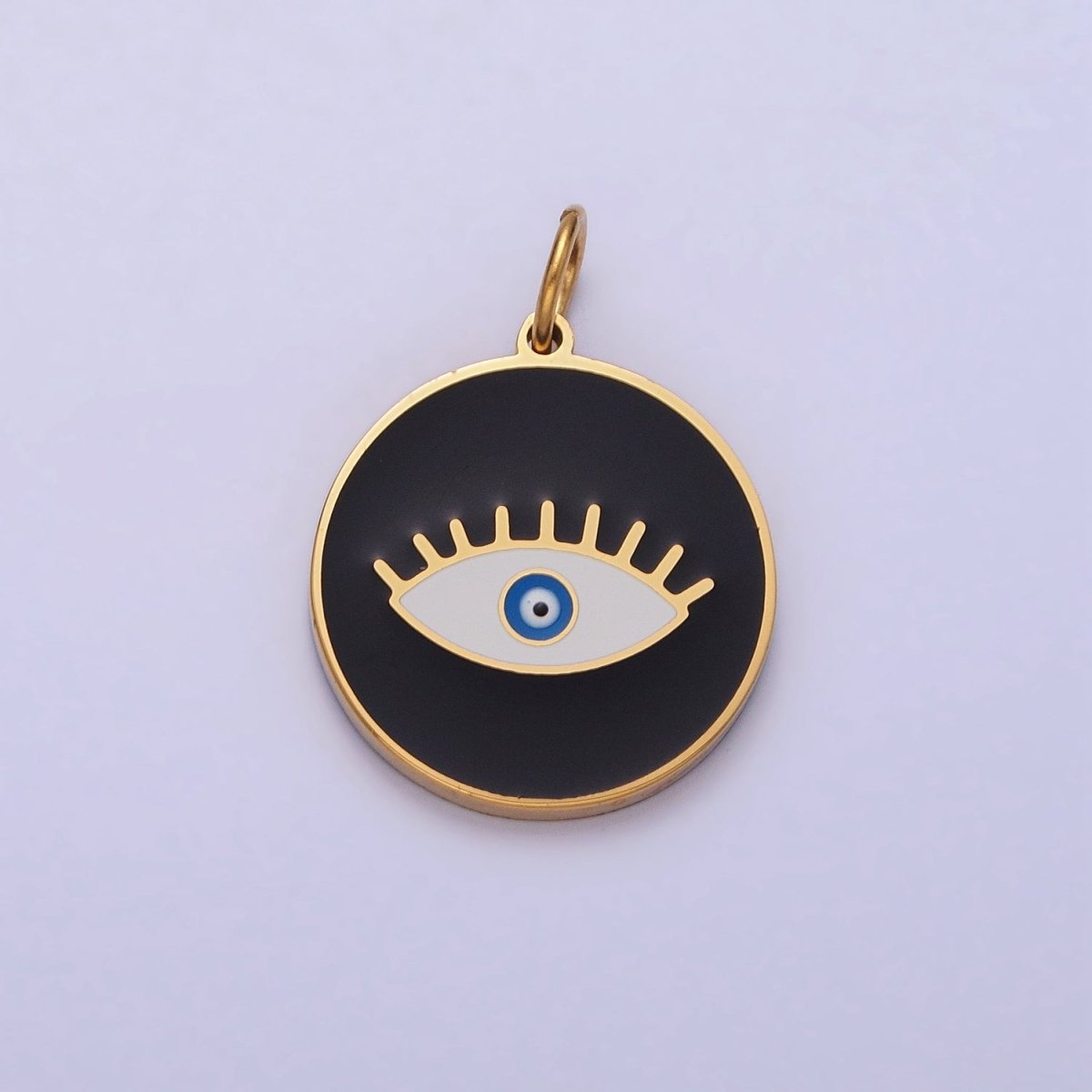 Stainless Steel Blue-Eyed Evil Eye White, Black, Red Round Charm in Gold &amp; Silver | P-1222 P-1223 P-1224