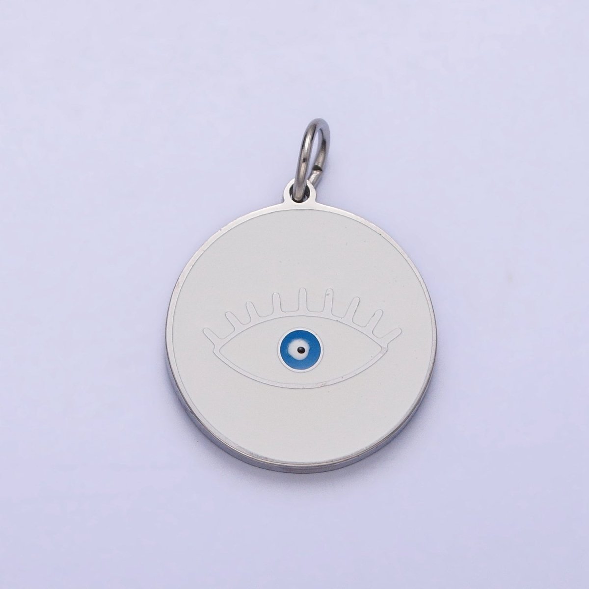 Stainless Steel Blue-Eyed Evil Eye White, Black, Red Round Charm in Gold &amp; Silver | P-1222 P-1223 P-1224
