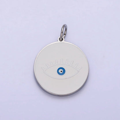 Stainless Steel Blue-Eyed Evil Eye White, Black, Red Round Charm in Gold &amp; Silver | P-1222 P-1223 P-1224